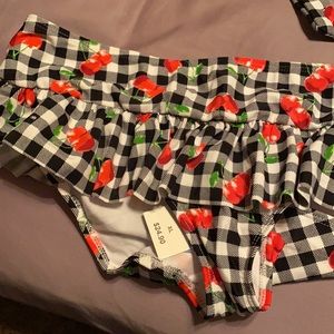 Cherry black&white gingham swim bottoms